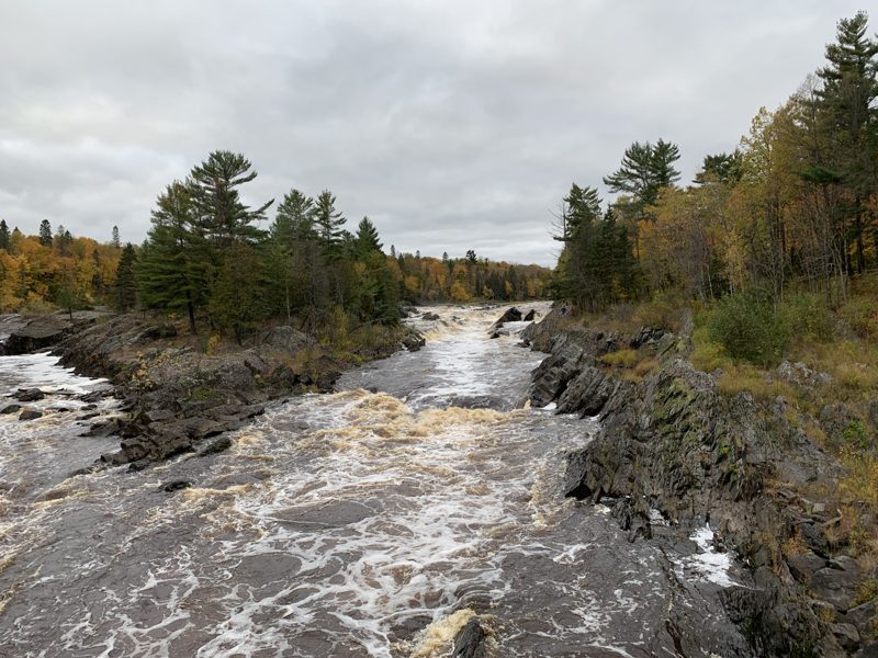 Whitewater rapids over rock in Jay Cooke State Park